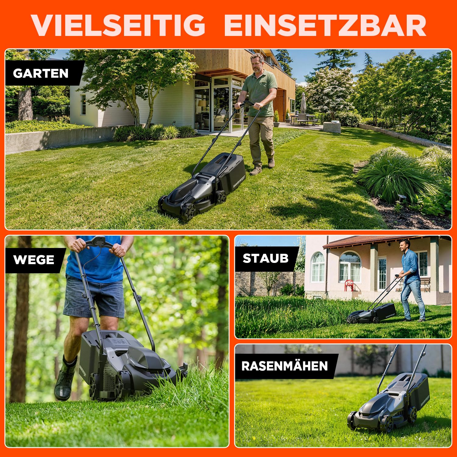 33 cm Bürstenloser Akku-Rasenmäher Solo Kompatibel mit 18V Power X-Change | 5-fache Höhenverstellung 25–65mm, 35L Grasfangkorb, Mulchmodus, 1 Ersatzmesser, ohne Akku/Ladegerät