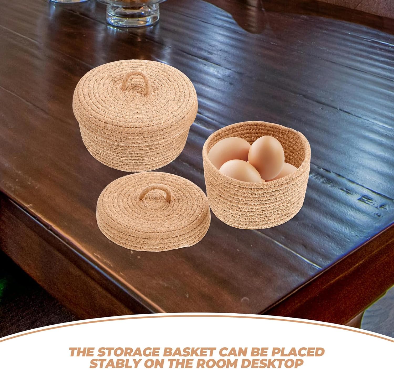 FOMIYES Woven Cotton Rope Storage Basket 2pcs Set, Small Decorative Organizer Bins for Desktop and Entryway, Home Sundries Holder for Snacks and Eggs