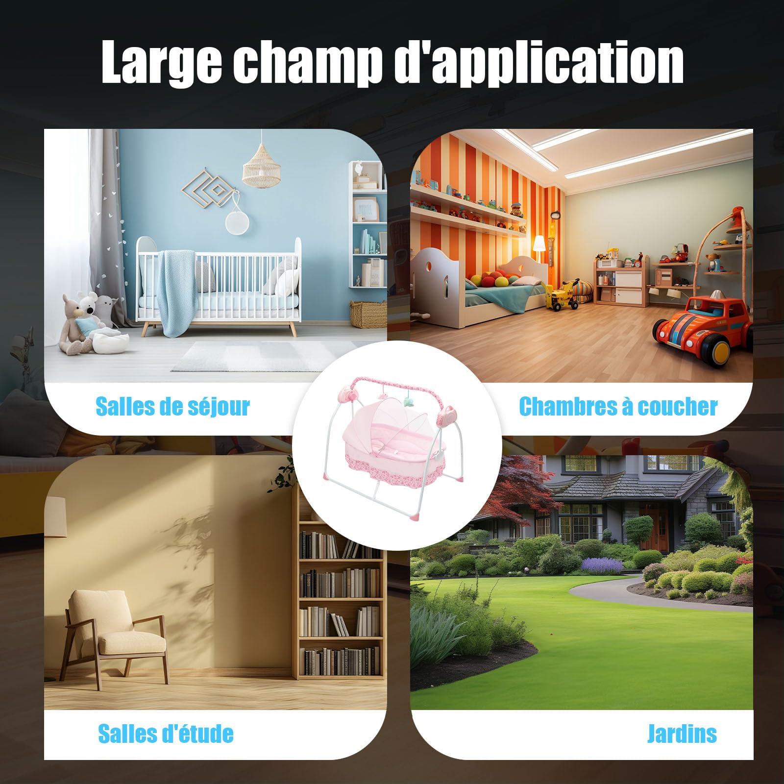 Berceau électrique pour bébé, lit Bebe indépendant, 0-25 kg, 100 * 75 * 86cm, transat Automatique avec Bluetooth, 5 réglages de Balancement, Berceau Pliable et Portable, Rose