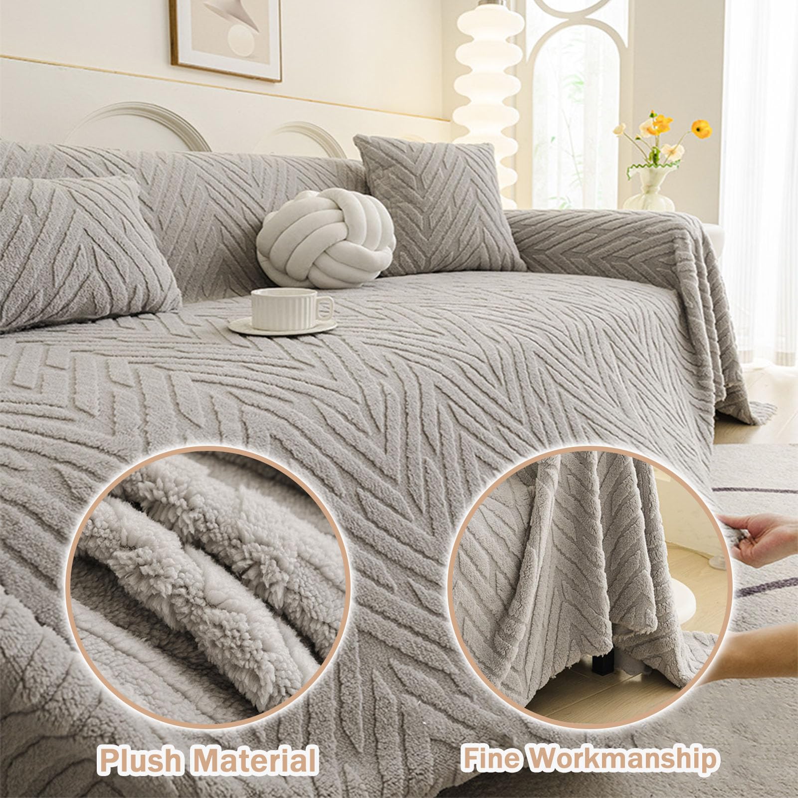 Fansu Jacquard Felpa Funda de sofá 1 2 3 4 5 Plazas Invierno Cómoda Manta Cubre Sofa Grande Multiusos Funda Protectora de Sofás Toalla Cubre Sofà Cubierta de sofá para Hogar Oficina (Gris,180x500cm)