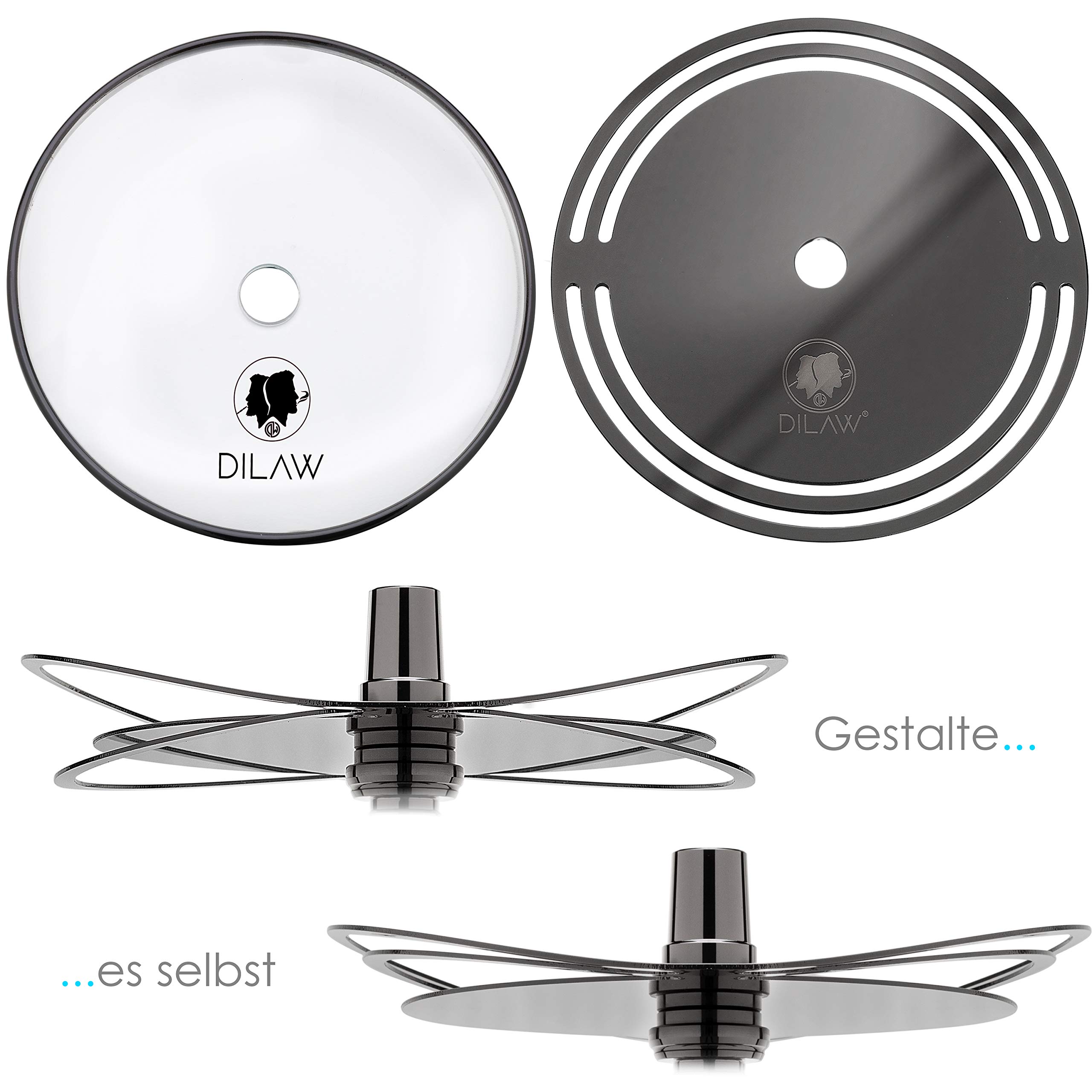 DILAW Szisza kompletny zestaw Smart to go, 38 cm, ze stali nierdzewnej, mini hookah z 4 przyłączami i 4 adapterami szklanymi, w zestawie z miską, głowicą i nasadką, wężem węglowym, ustnikiem