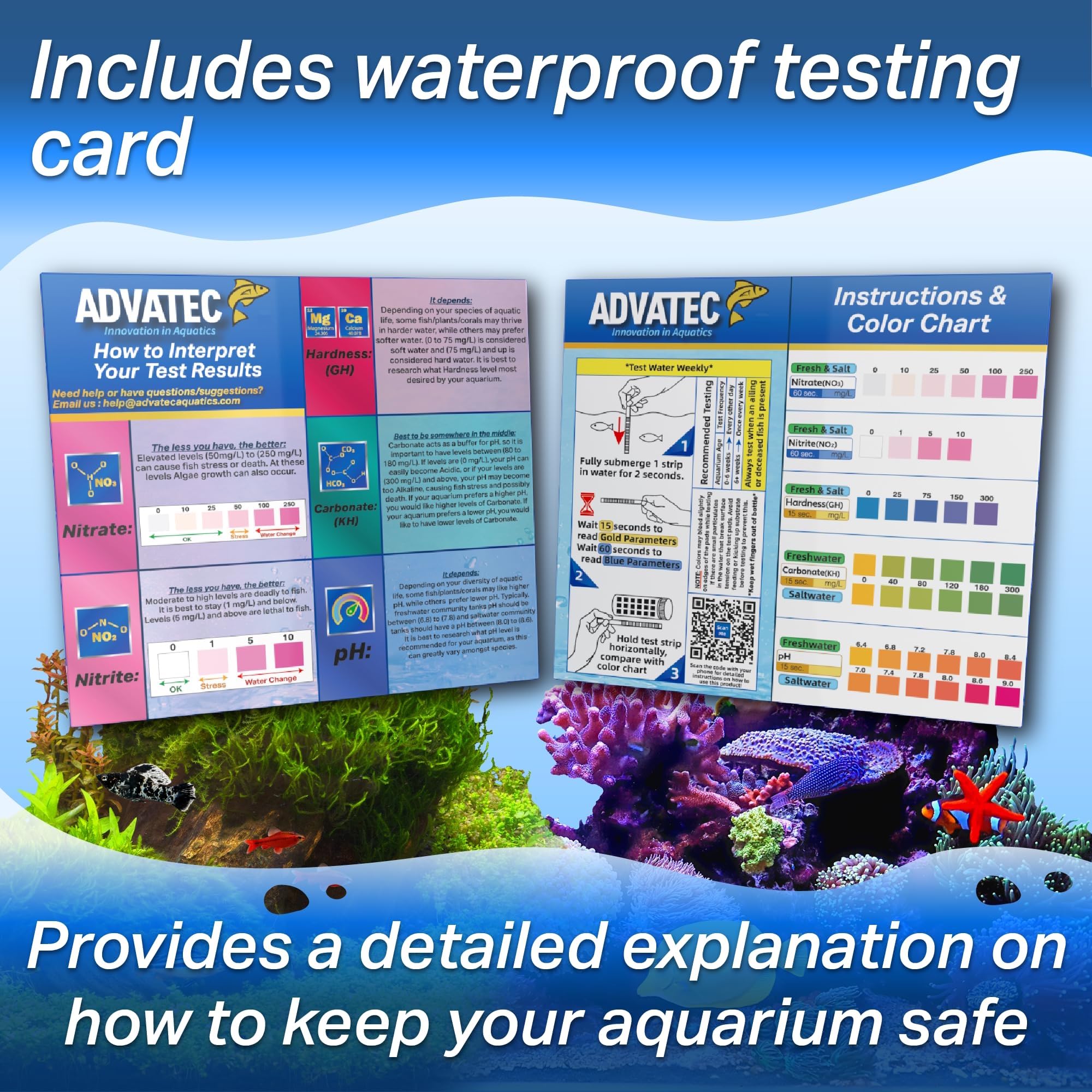 5 in 1 Aquarium Test Strips Kit for Freshwater & Saltwater - Water Fish Tank Tester for pH, Carbonate, General Hardness, Nitrite & Nitrate - 100 Count - image 2