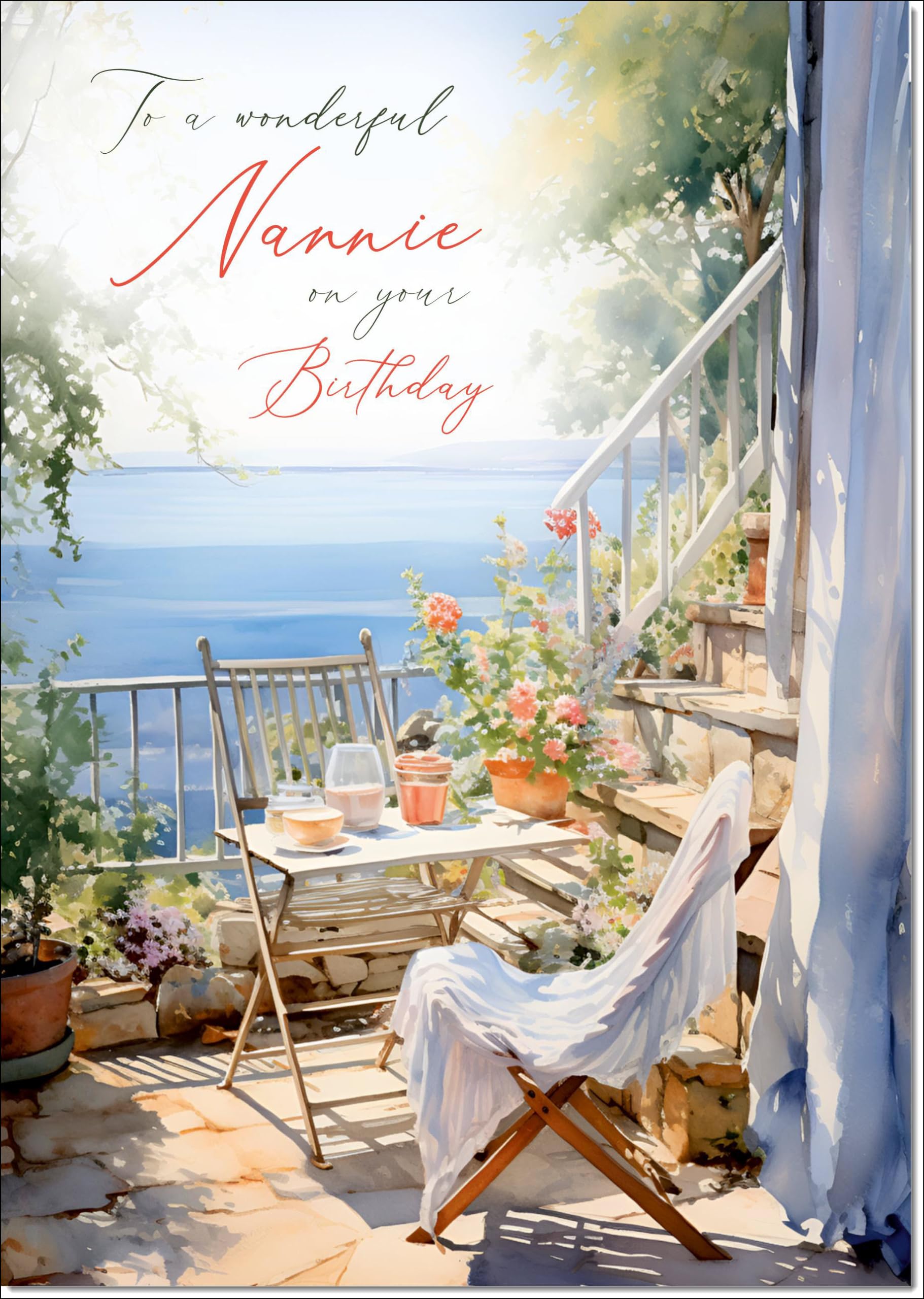 doodlecards Nannie Birthday Card Amalfi Coast Large A4 Size with Plain Envelope