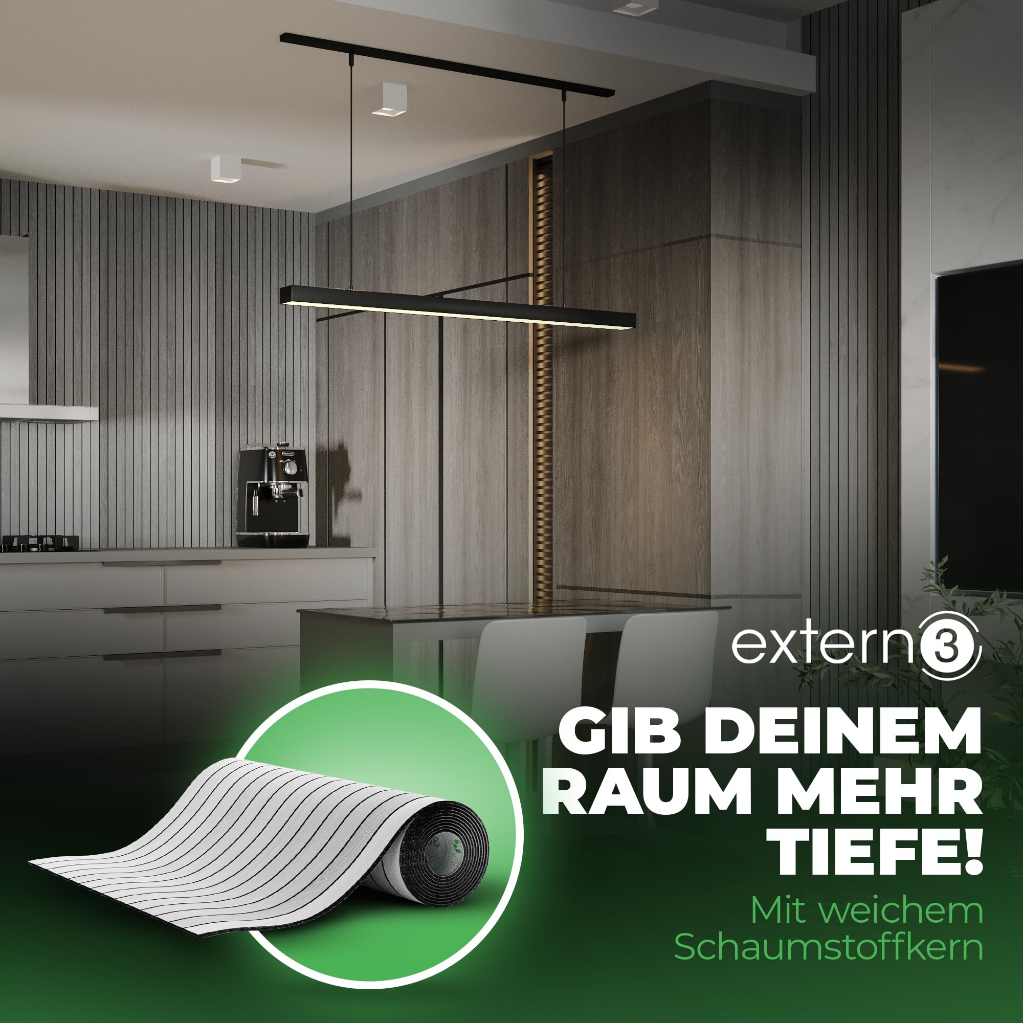 Wandpaneele selbstklebend [Holzoptik] 250x60 cm - 3D Wandverkleidung in edlem Holz-Look | Schallreduzierend & Wasserdicht | Wand-Paneele im Holzpaneele-Stil für Wohnzimmer, Küche & Büro