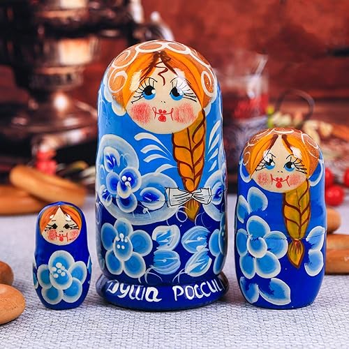 AEVVV Muñecos Matryoshka de recuerdo ruso 3 piezas - Muñecas de anidación de niñas rusas Decoración única - Matriuskas Rusas