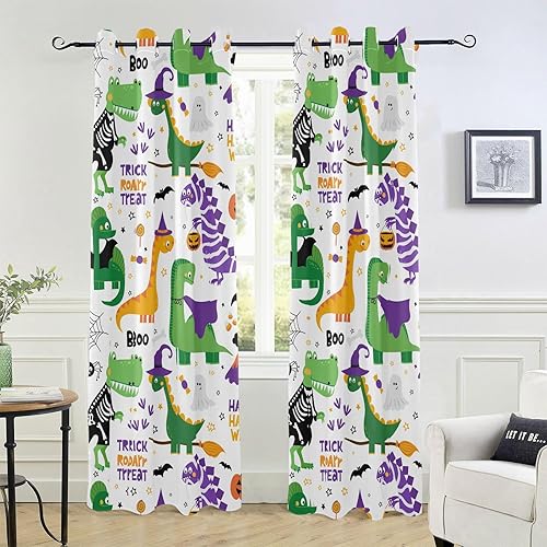 Miniatura 1 de Halloween Dinosaurs Pumpkins Sspider Ghosts Blackout Curtains 84" Window Cover for Bedroom & Living Room Floor to Ceiling Curtains Cafe Curtains