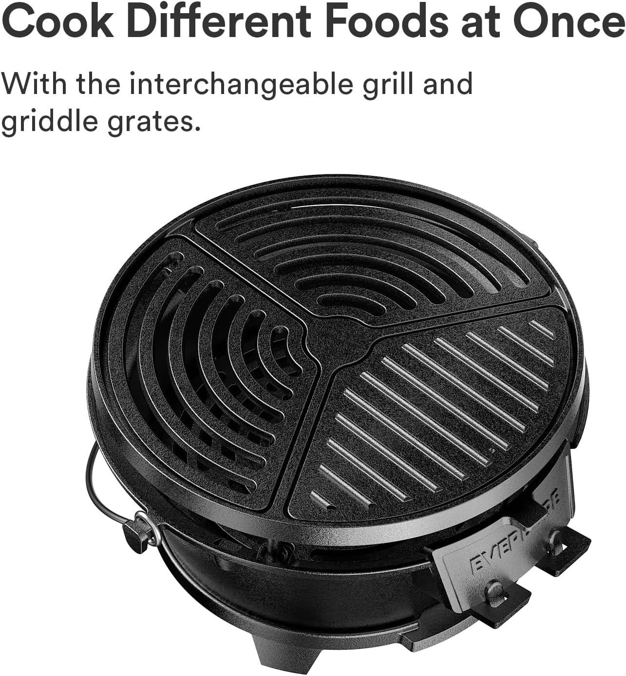 Everdure Round Cast Iron Grill & Cover – Outdoor, 2-In-1 Portable, Tabletop Grill and Griddle - 100% Cast Iron, Enameled, Durable, Small Charcoal Grill, Camping Stove or Hibachi Grill
