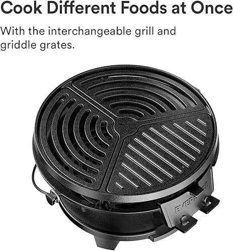 Miniatura 4 de Everdure Parrilla redonda de hierro fundido y cubierta, para exteriores, portátil, 2 en 1, parrilla de mesa y plancha - 100% hierro fundido,