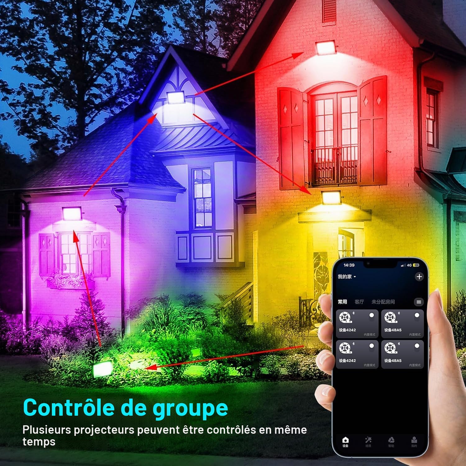 NATPOW Projecteur LED RGB Exterieur 200W, Spot de Couleur avec Application Bluetooth et Télécommande, 16 Millions Couleurs 12 Modes, IP66 Étanche Lumière Led pour Jardins, Patios, Fête, Christmas