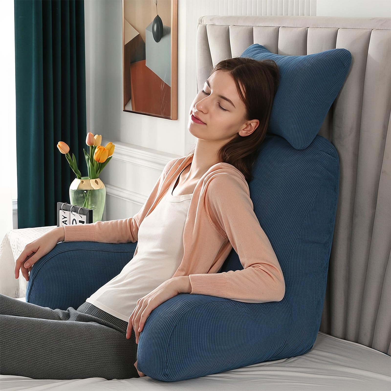 Cojín de apoyo lumbar con reposabrazos, cómodo cojín de lectura para cama y sofá, soporte ergonómico para la espalda para adultos, ideal para leer, jugar, ver la televisión y relajarse tiempo libre