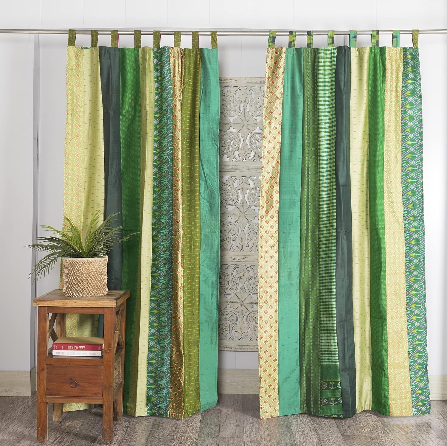 RAJBHOOMI HANDICRAFTS Presents Silk Sari Decorative Curtains (Green 01)