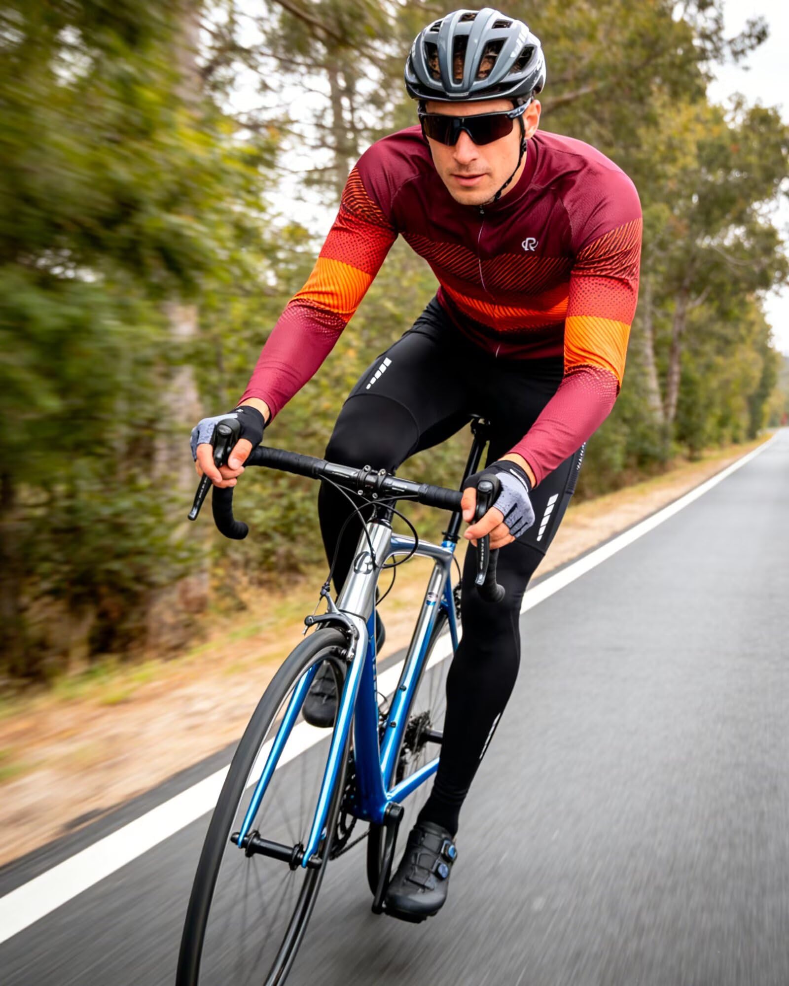 ROTTO Maglia Ciclismo Uomo Magliette Bici Manica Lunga Serie di Colori Sfumati