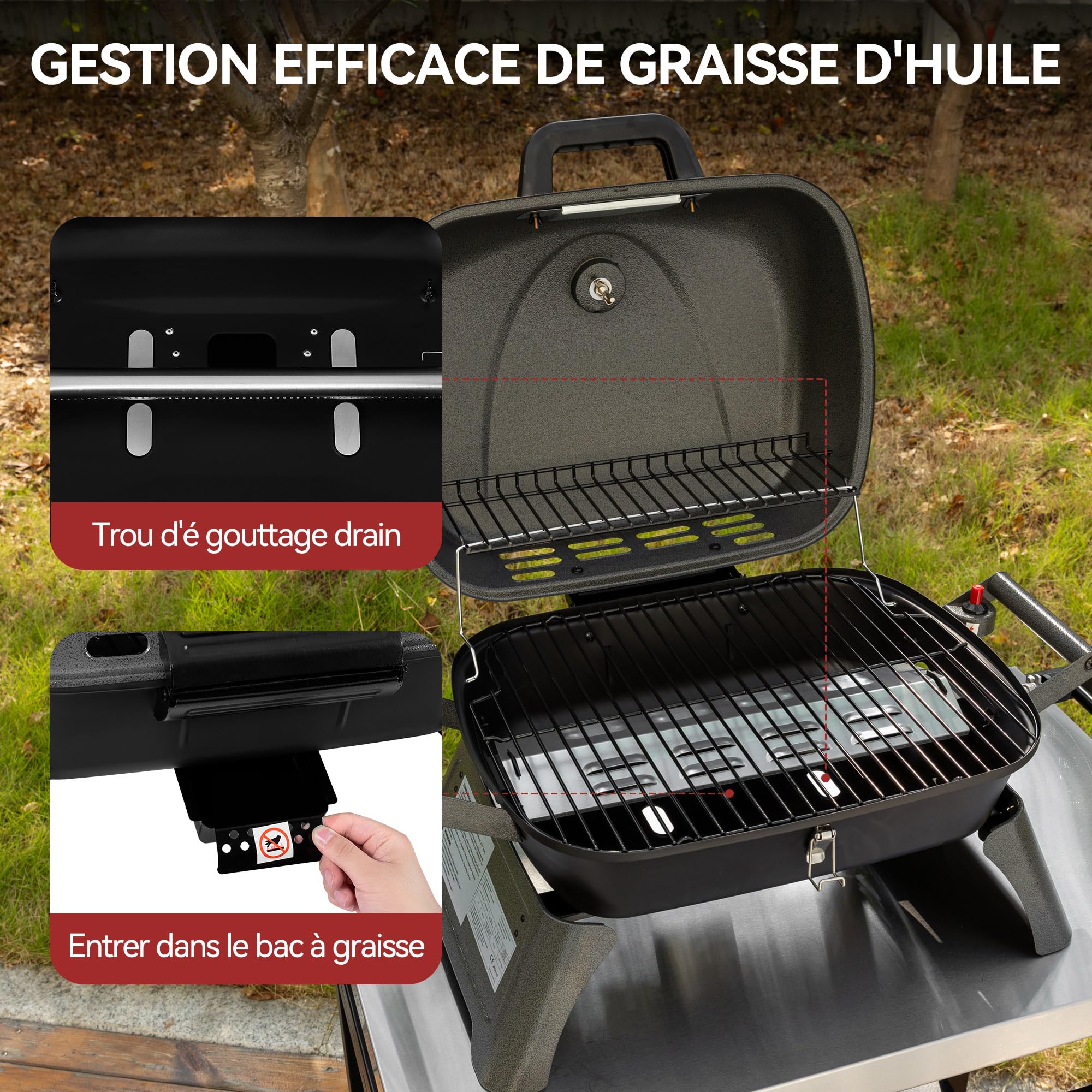Royal Gourmert Barbecue à gaz Portable de 3,5 KW, Barbecue de Table à gaz avec poignées et Pieds rabattables, Barbecue de Camping pour Le Jardin ou la Terrasse