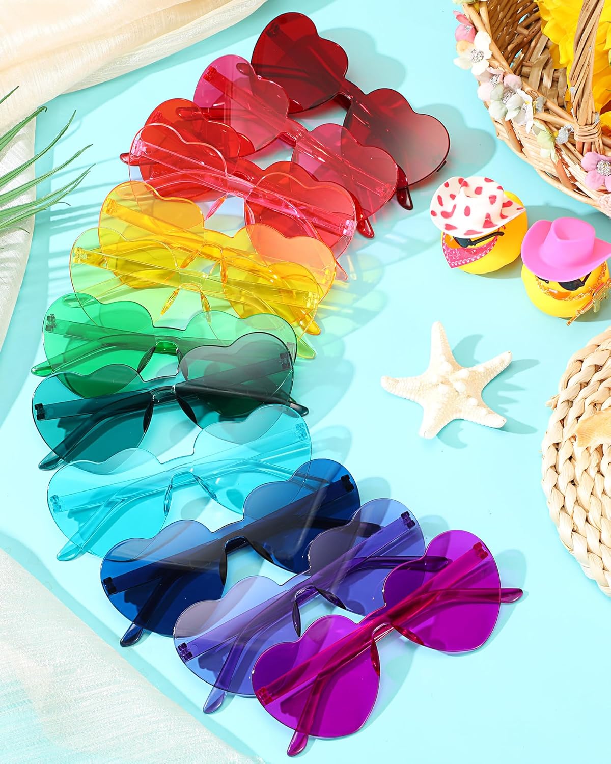 Photect 12 Pair Heart Shaped Sunglasses Neon Color Transparent Heart Glasses for Women Party Favor - Image 4