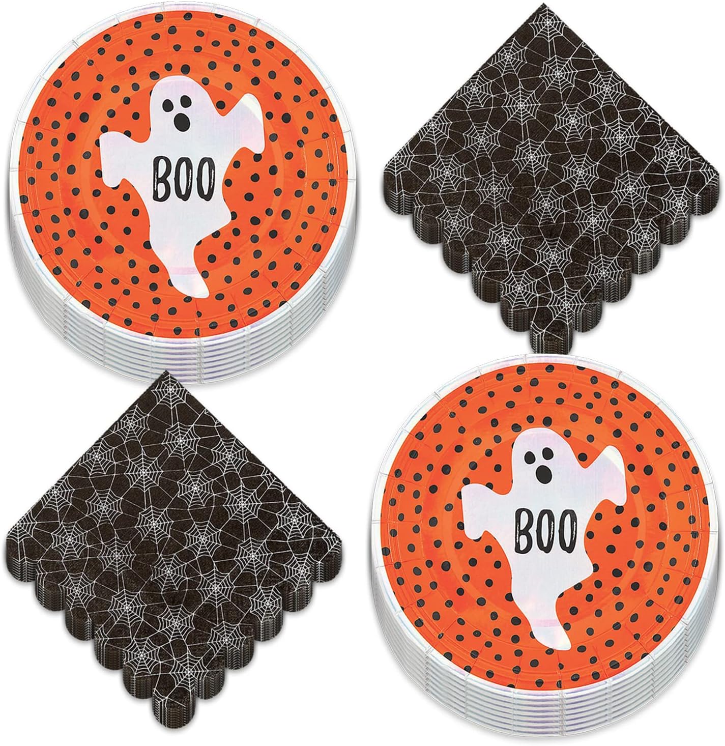 HOME & HOOPLA Halloween Fun Party Pack - Ghost & Friends Paper Dinner Plates, Beverage Napkins and Forks (Serves 16)