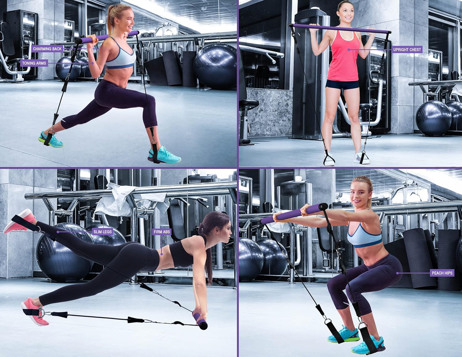 Pilates Bar Kit with Latex Resistance Bands by Vikjays - 3 Sections Compact Large Bar with 2 Sets of Stackable Bands (30 and 40lbs) - Ideal for Stretched Fusion and Full Body Home Workout : Sports & Outdoors