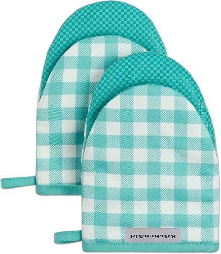Miniatura 14 de KitchenAid Gingham - Juego de 2 manoplas para horno mini, color rosa seco, 5.5 x 8 pulgadas