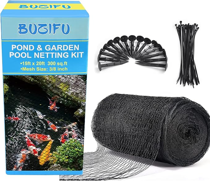BUZIFU Koi Pond Netting Kit 4.5 x 6m Heavy Duty Fine Mesh Pond Net