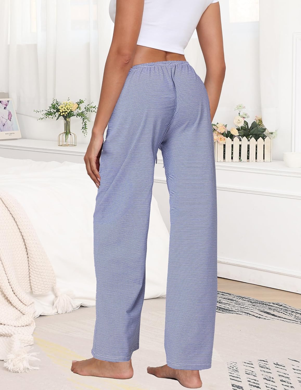Women's Striped Pajama Pants Cotton Lounge Pants Low Rise And Drawstring Pj Bottoms - Image 3