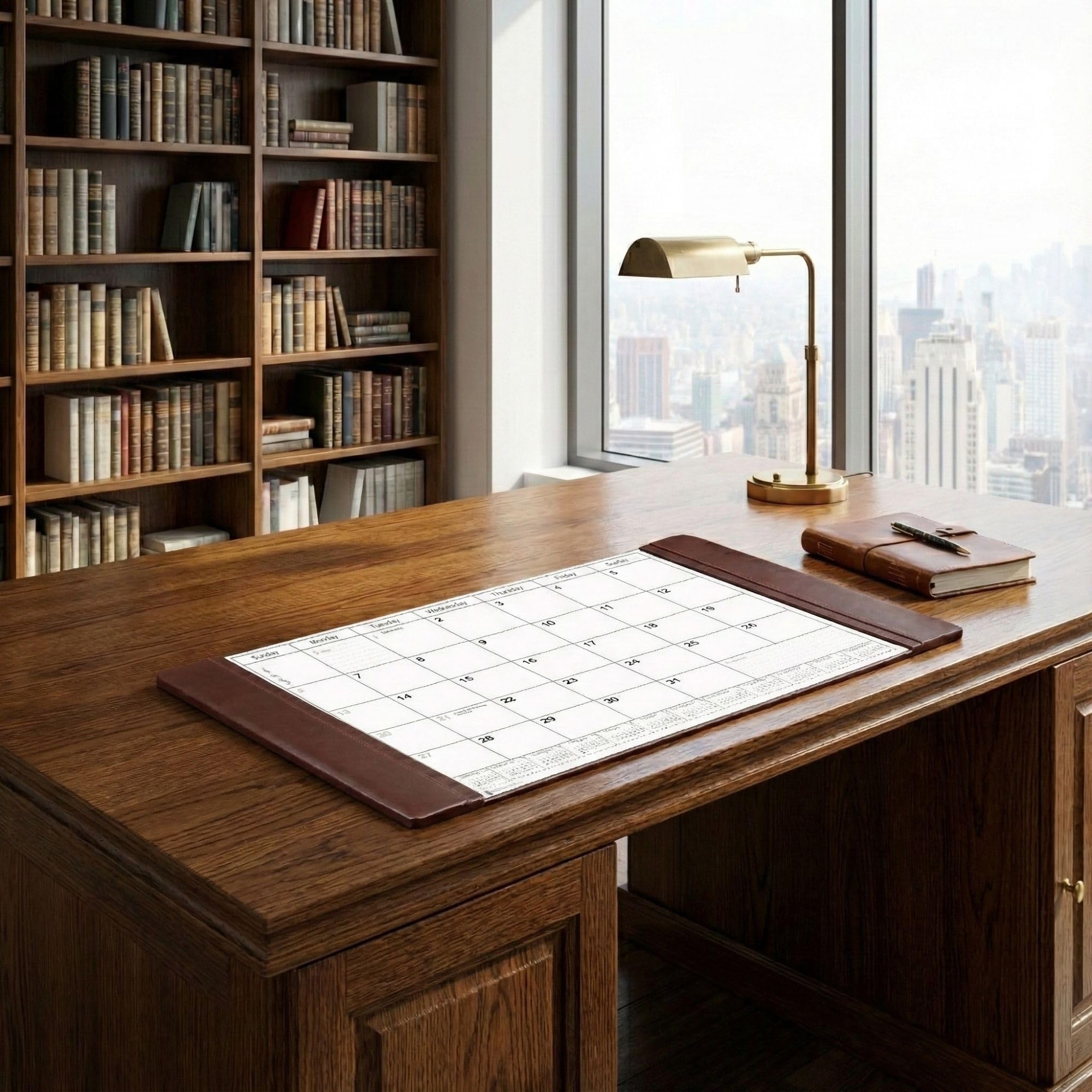 Dacasso Leather Calendar Desk Pads Kalenderblock, Hochwertiges genarbtes Leder, Schokobraun, 34x20