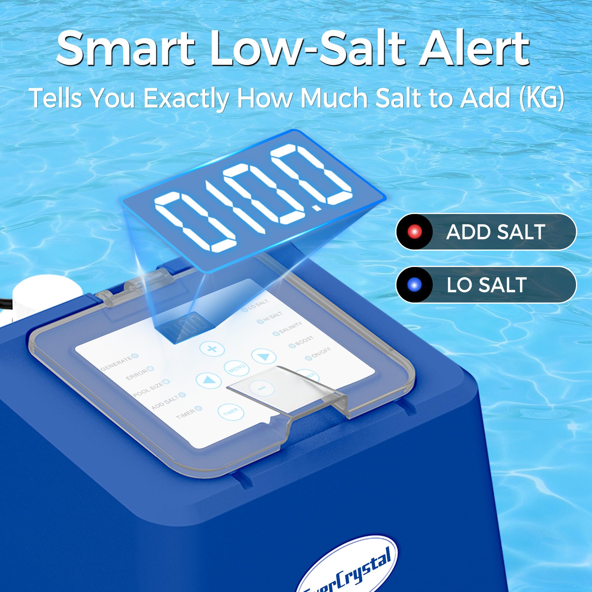 Clorador de agua salada para piscina sobre el suelo, generador inteligente de cloro salado con temporizador, autolimpieza y alertas de temperatura y nivel de sal, piscinas de hasta 20,000