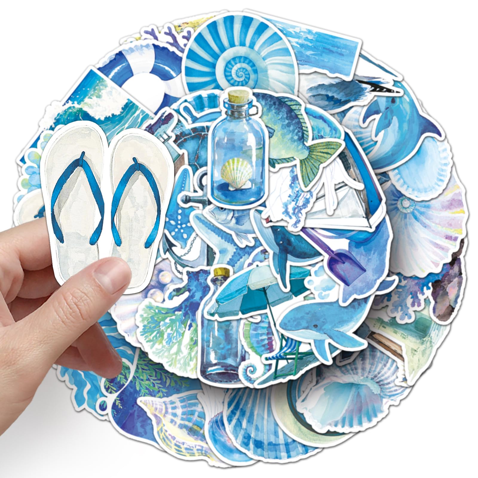 50PCS Cartoon Blue Coast for Water Bottles Laptop Scrapbook Luggage Phone Computer Skateboard Notebook Helmet Journal Bike Guitar,Beautiful Blue Ocean Beach Waterproof Decals for Girl Teen Adult - Image 4