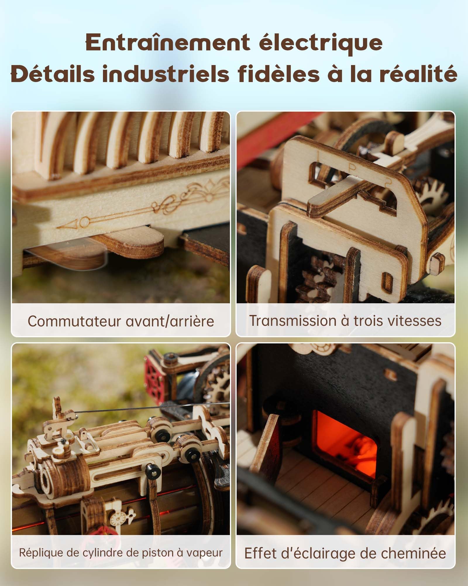 ROKR Puzzle 3D Voiture Bois, Maquette en Bois a Construire Maquettes de Locomotives à vapeur Puzzle en bois de voiture, 469 pièces, Steam Locomotive, LKA01