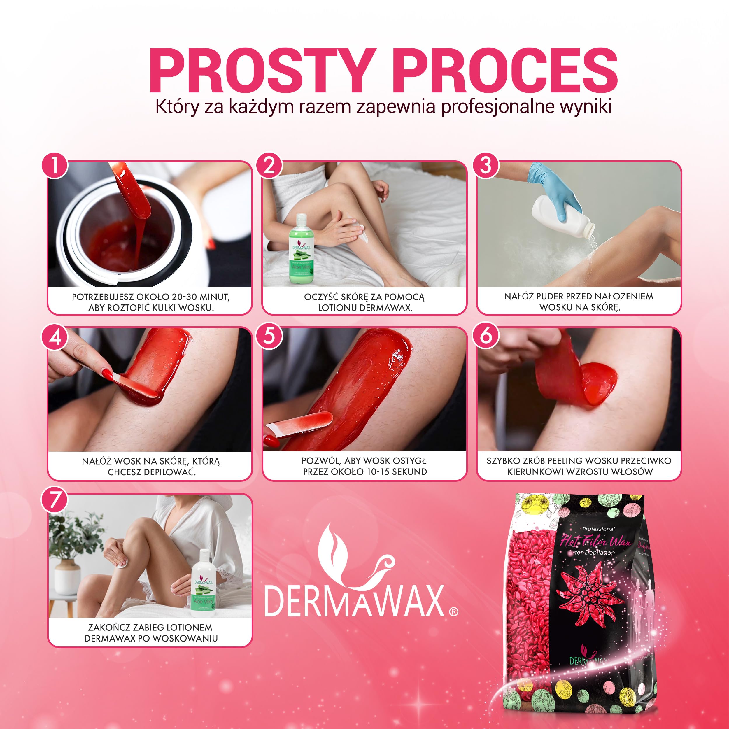 Dermawax Koraliki z wosku różanego, bez pasków do twarzy, bikini, nóg i pachy, koraliki z twardego wosku do skóry wrażliwej i grubych włosów, profesjonalny brazylijski zestaw do woskowania dla