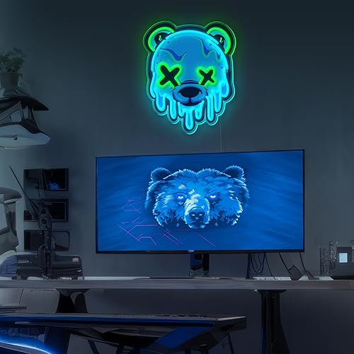 Miniatura 6 de Letrero de neón de oso de hielo, letrero LED genial para decoración de pared, alimentado por USB, luz LED de oso de anime de brillo ajustable para