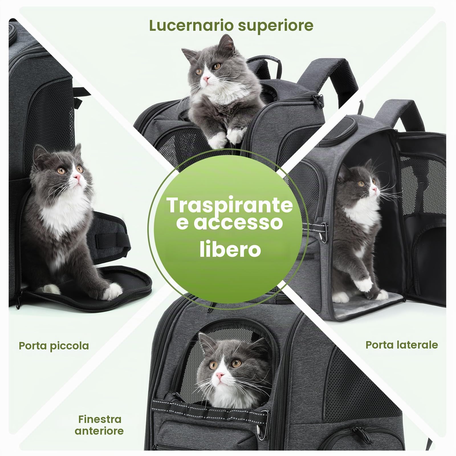 Pecute Zaino per trasporto gatti, sistema di risparmio del 30% di sforzo, design ergonomico e antigravità, adatto per gatti, cani e cuccioli, ideale per viaggi, escursioni, all'aperto