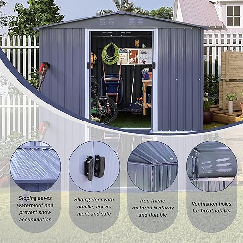 Miniatura 5 de Only choice Cobertizo de almacenamiento para exteriores de 6 x 8 pies, cobertizo de herramientas de metal, casa de almacenamiento resistente con