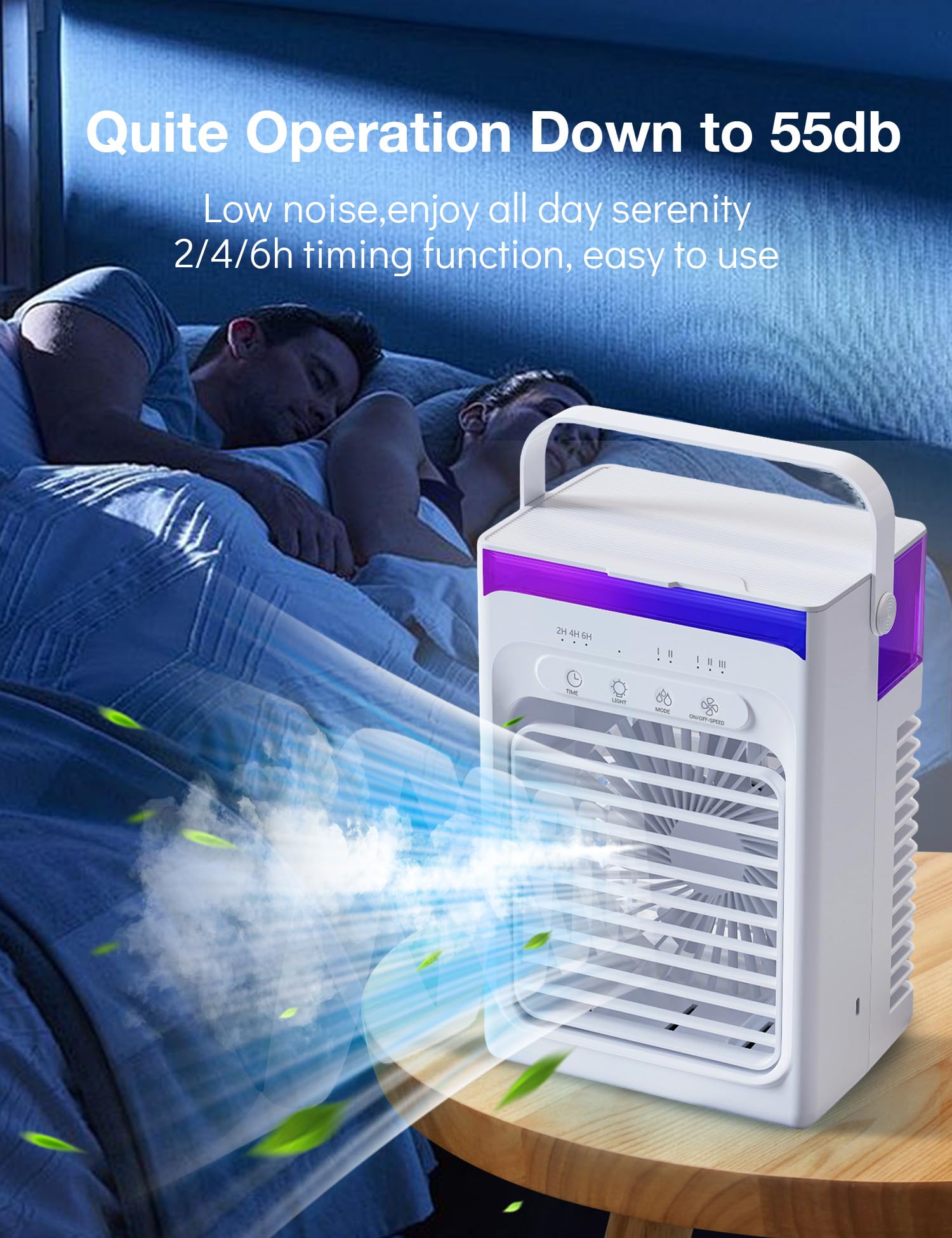 Mini Climatiseur Portable, Climatiseur Mobile 1000ml, 4 en 1 Refroidisseur d'air, Mini Clim Portative Ventilateur Brumisateur avec 3 Vitesses, Minuteur, Petite Clim pour Chambre