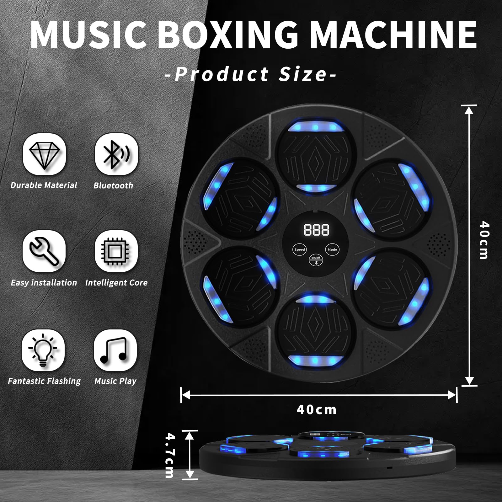 Wall-Mounted Smart Music Boxing Machine with Bluetooth, Punching Pads & Gloves, Space-Saving Boxing Machine for Adults - Interactive Boxing Equipment