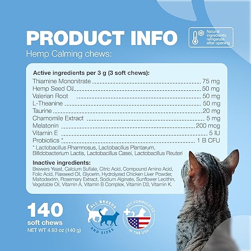 Miniatura 7 de Golosinas calmantes para gatos - Masticables suaves de melatonina probiótica para aliviar la ansiedad de los gatos, masticables calmantes
