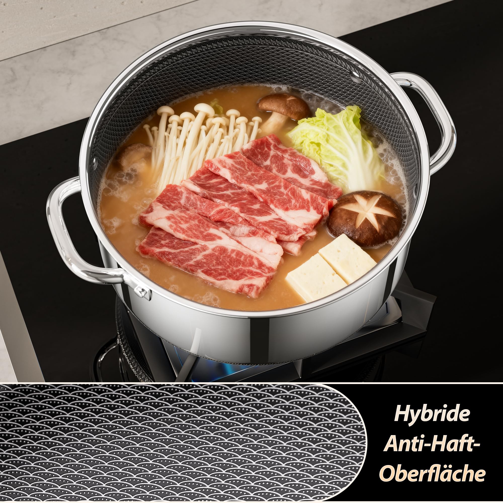 Kochtopf mit Deckel Hybrid 20cm/1.7L, Suppentopf Induktion Antihaft, Kühl bleibender Griff, Spülmaschinenfest, PFAS, PFOA und PTFE Frei, Ofenfest bis 260 °C, Geeignet für Alle Herdarten