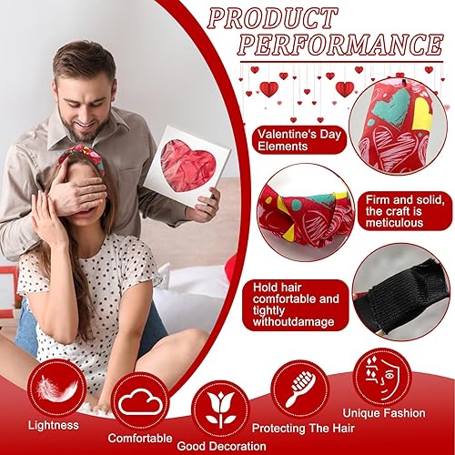 Miniatura 4 de WRBAJIS Diadema anudada de San Valentín, banda ancha para el cabello, accesorios para el cabello para mujeres y niñas, día de San Valentín,