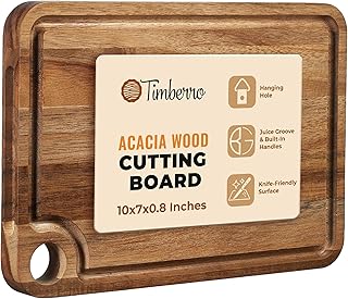 Acacia Wood Cutting Board (10x7x0.8 In.) - Small Mini Wooden Bar Steak and Cheese Chopping Boards for Kitchen with Juice Groove, Tiny Rustic Carving Breadboard for Serving Lime with Handle