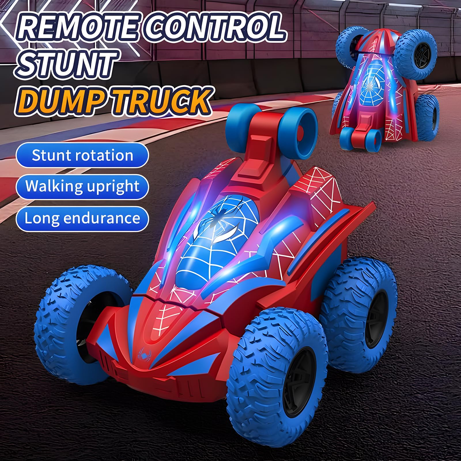 Coche Teledirigido Niños 3 4 5 6 7 8 Años, Monster Truck Carro Telecomandado Criança con Luces, Spider Coche RC Radiocontrol 360 Grados de Rotación Remote Control Car Regalo Cumpleaños Navidad