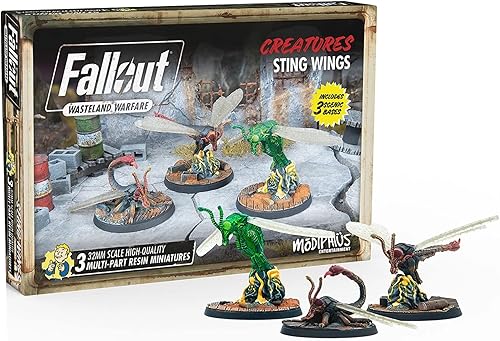 Fallout Wasteland Warfare Creatures - Sting Wings - 3 miniaturas de resina sin pintar, RPG, incluye bases escénicas, figuras a escala de 1.260 in,