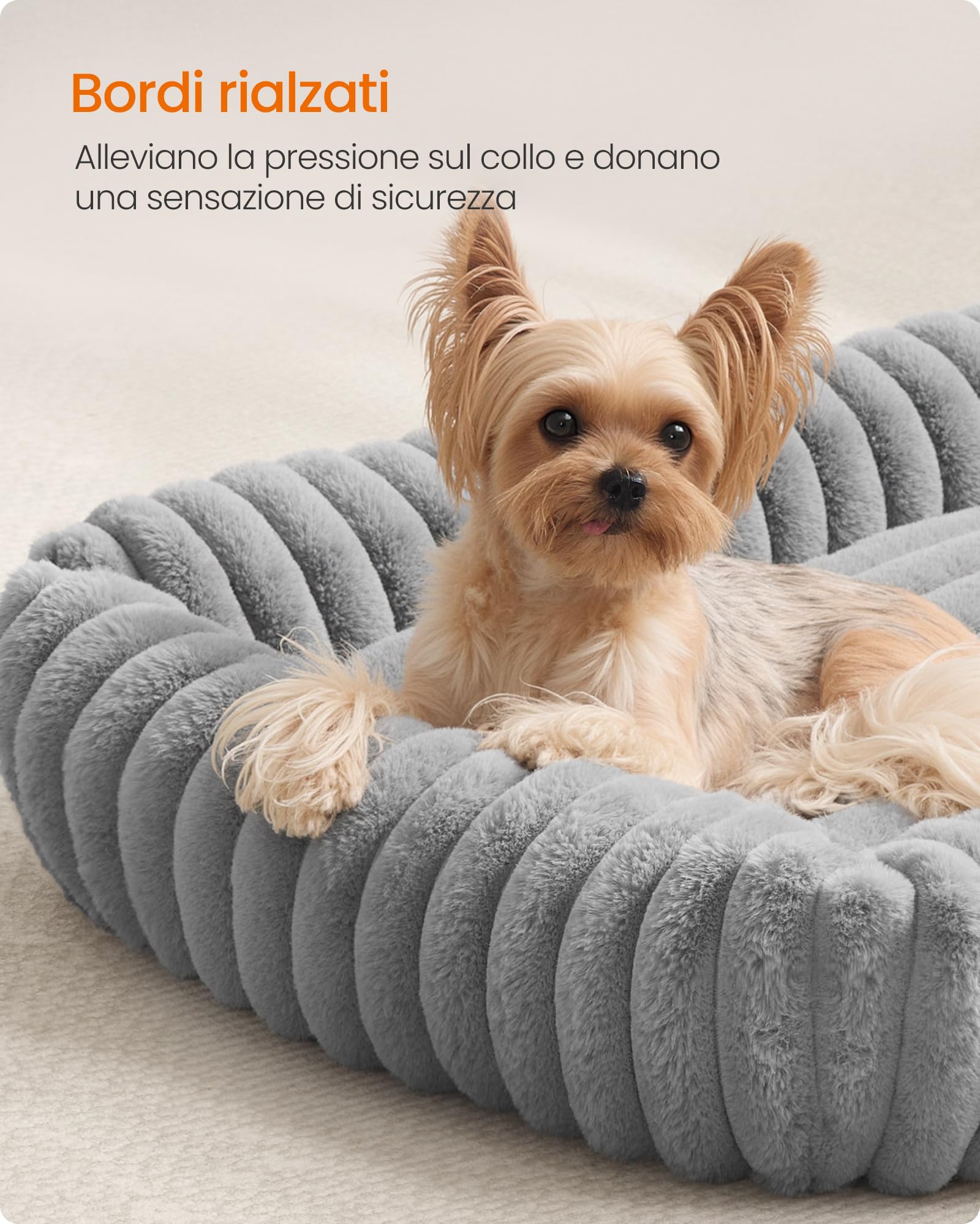 Feandrea Cuccia per Cani di Taglia Media, Lettino Ortopedico per Animali Domestici, Sfoderabile e Lavabile, Tappeto Soffice, Imbottitura Morbida, 71 x 55 x 18 cm, Grigio Tortora PGW311GD01