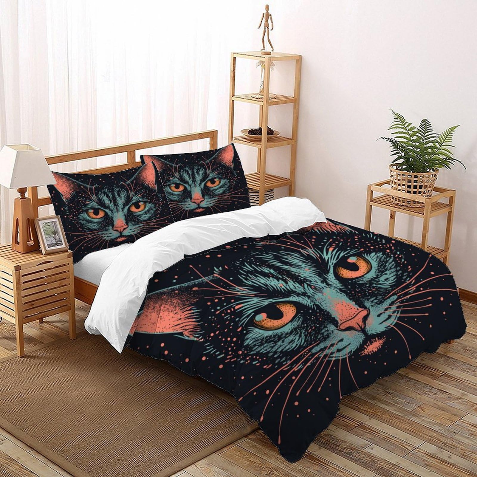 Housse de couette Super King microfibre motif original Painted Cats