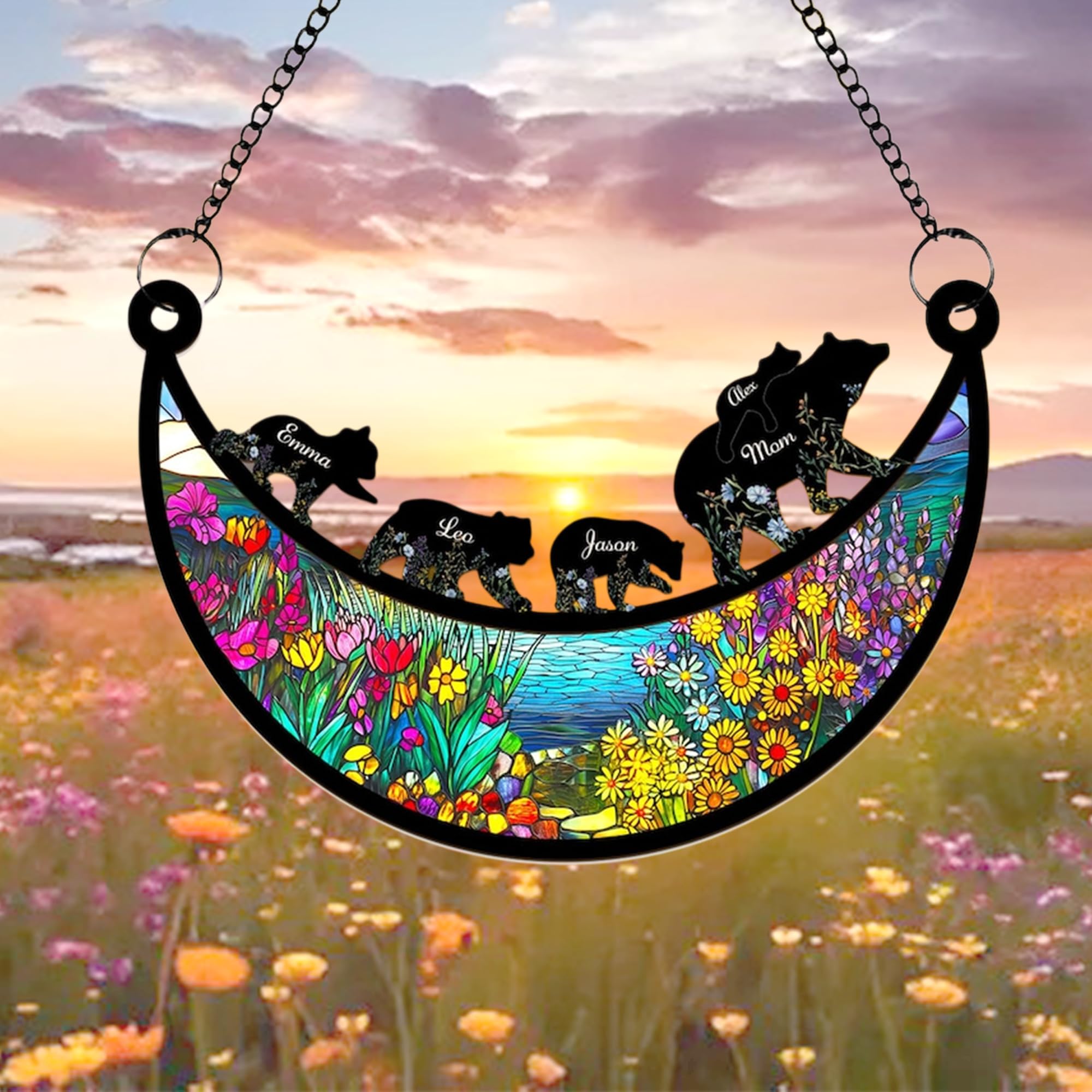 Personalized Mama Bear Glass Window Hanging Suncatcher Custom Bear Family Ornament Suncatcher Indoor Window Wall Art Home Decor
