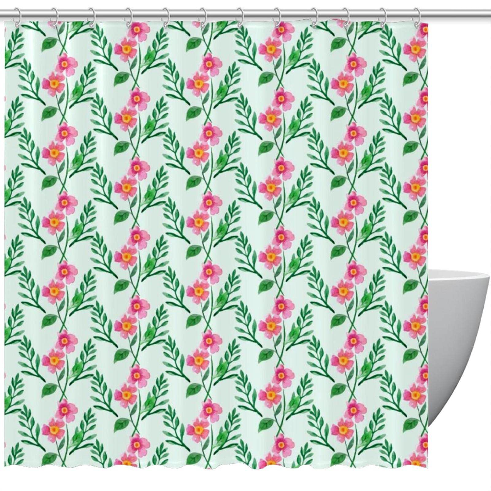 Rideau de douche motif floral vert rideau salle de bain lavable 183cm
