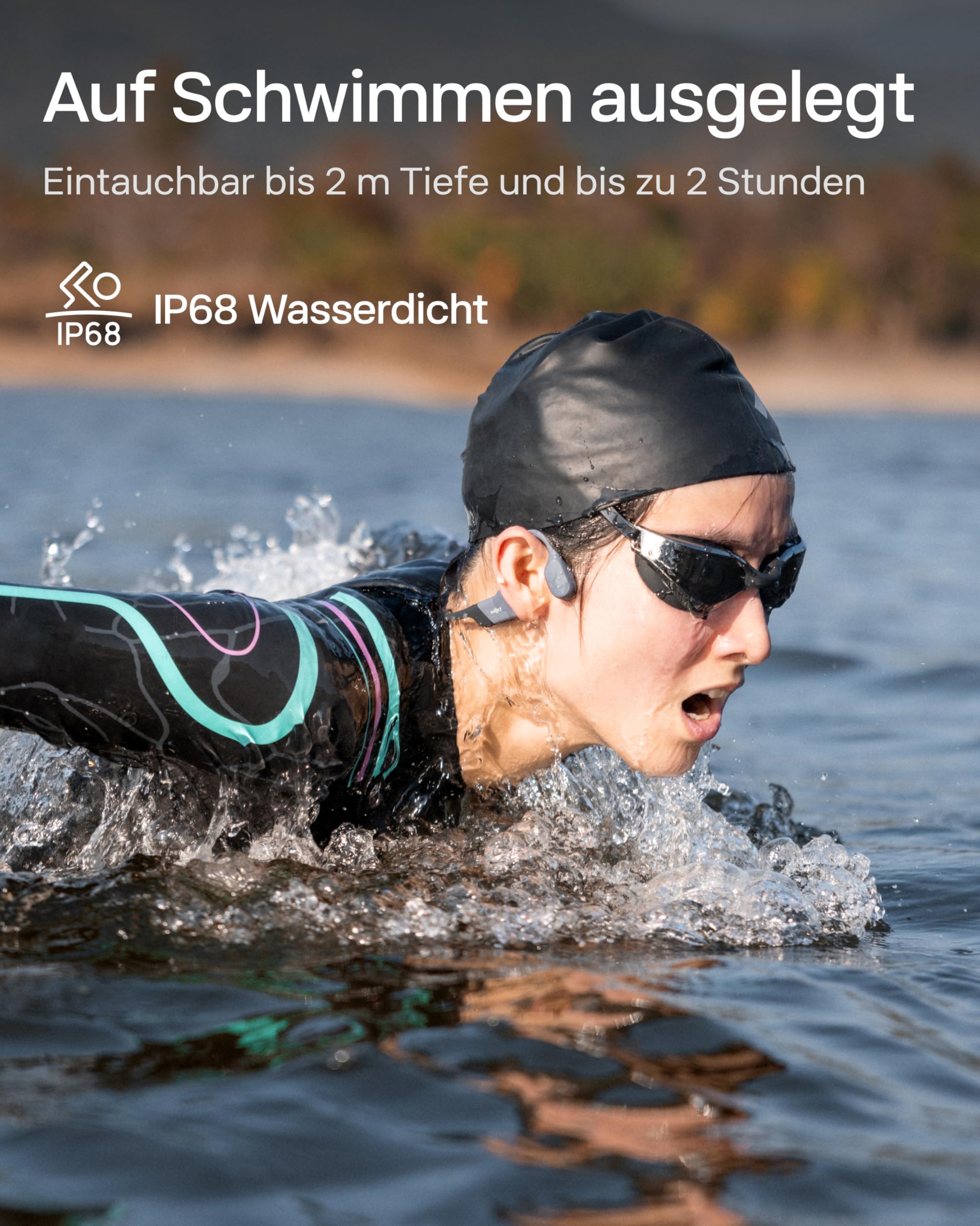 SHOKZ OpenSwim Pro Knochenschall Schwimmen Kopfhörer, IP68 Wasserdicht, 32GB MP3 Player, Bluetooth 5.4 Sport Kopfhörer Bluetooth mit Mikros, 9 Std Wiedergabe, Kabellos Aufladen, Schwimmen Laufen-Grau