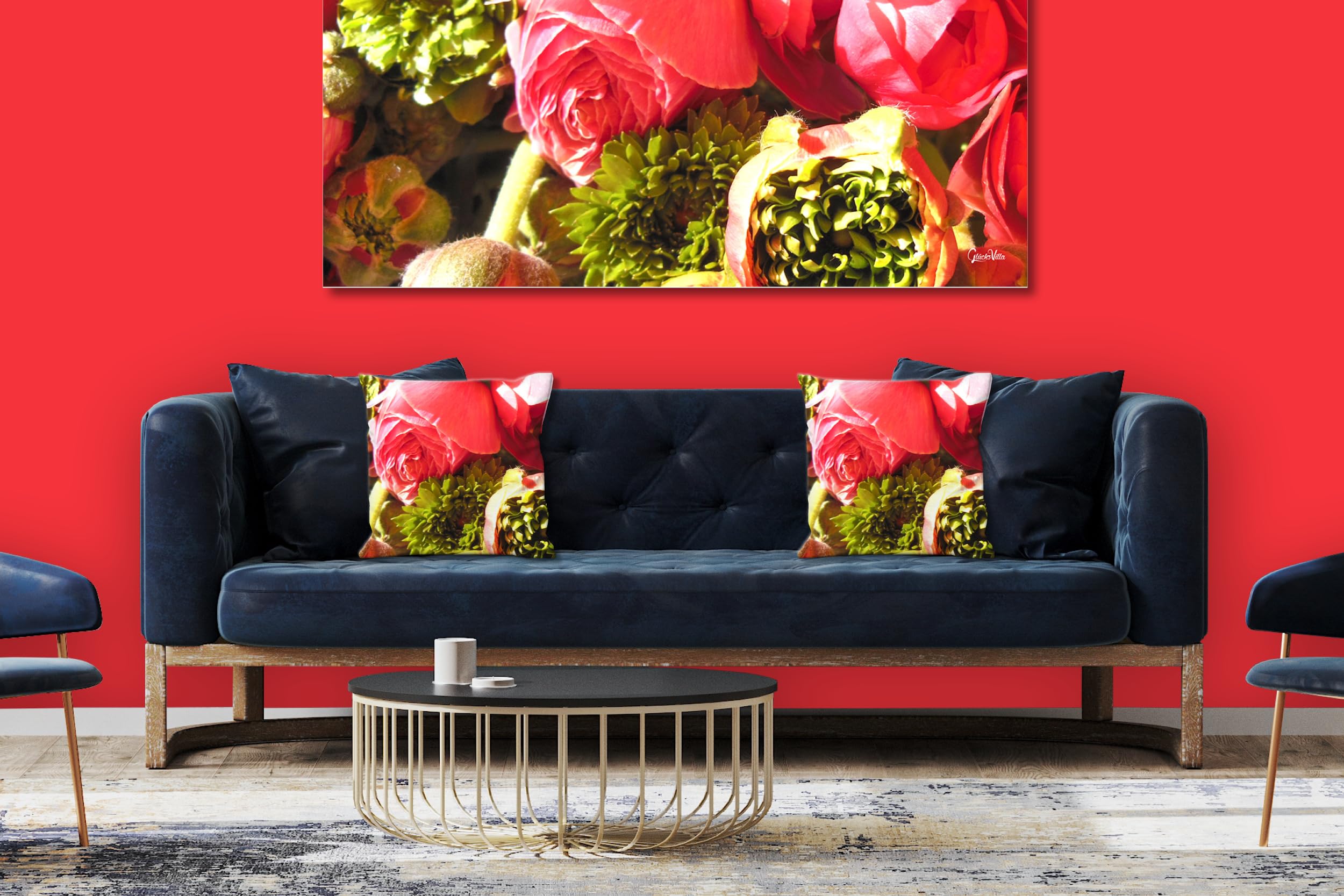 Pfingstrosen - Foto-Kissen-Hülle Set (2 STK.) 40 x 40 cm | Kissen-Bezüge - passend zu Wandbild - Deko-Kissen - Rose Blume Blüte Natur Garten