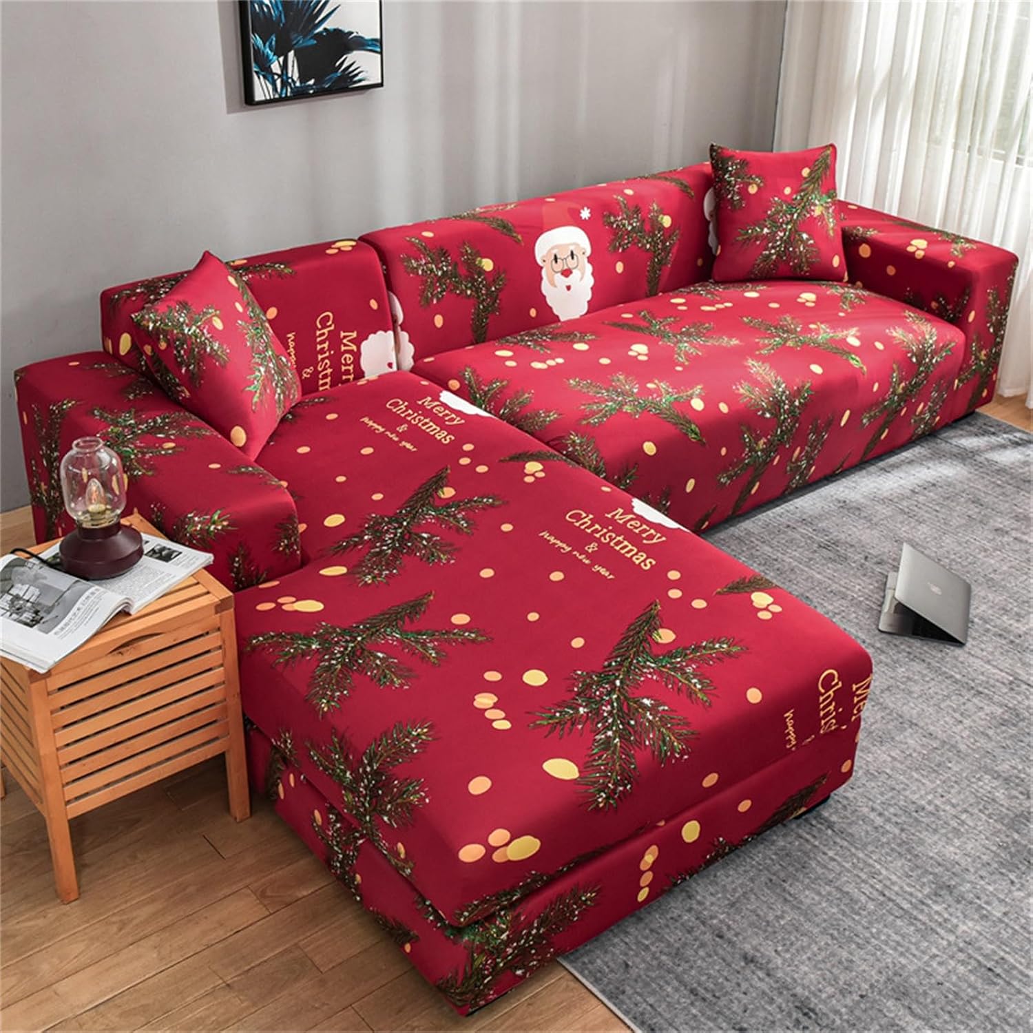Christmas Sofa Cover, Soft Elastic Non Slip Sofa Slipcover, Washable Couch Cover Prevents Couch Cushions from Sliding, Christmas Home Decor