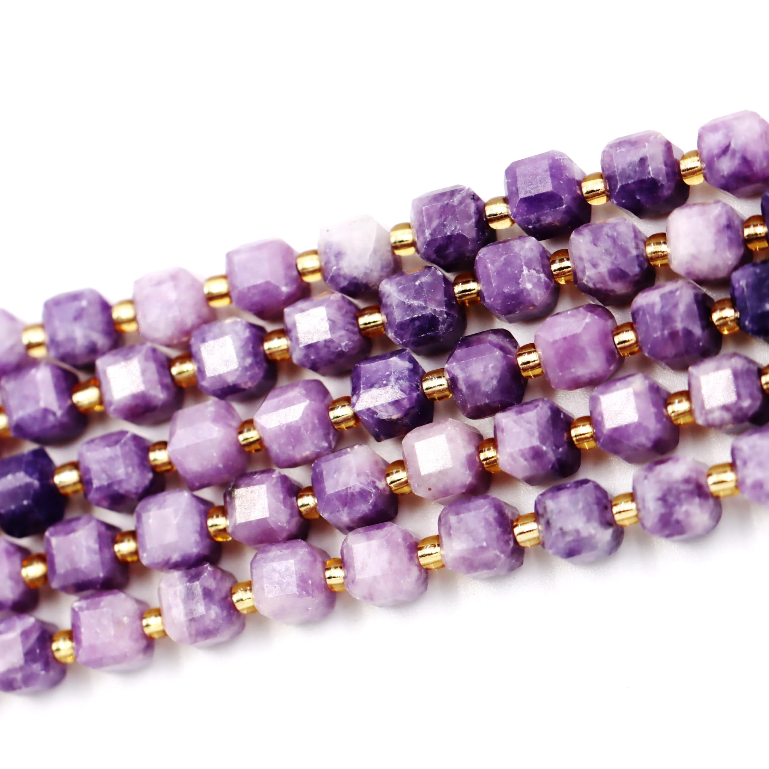Koraliki z kamienia naturalnego do produkcji biżuterii, sprzedawane na torbę 5-pasma wewnątrz, fasetowana kostka Lepidolite 8mm