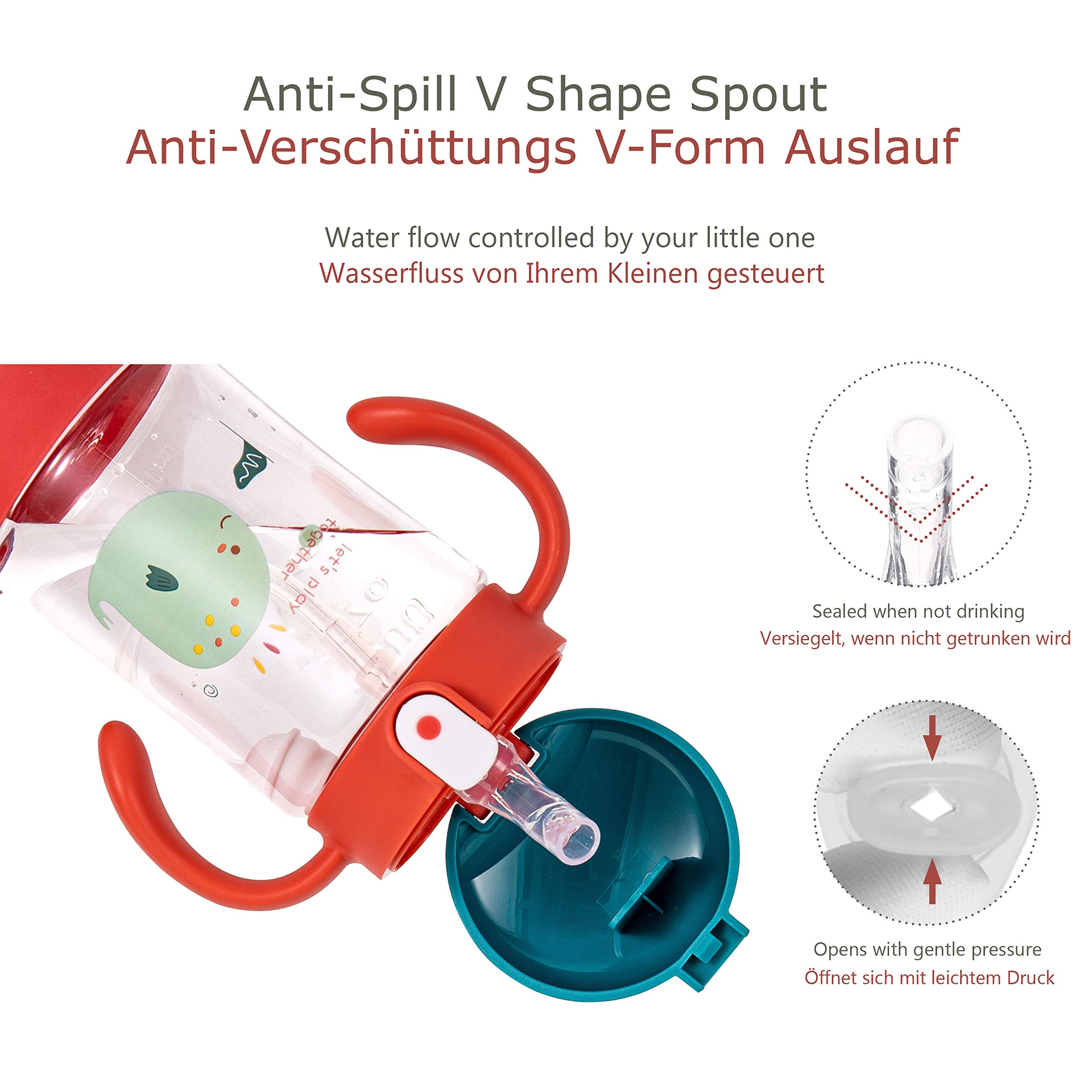 Gobelet Enfant Active Plus avec Paille Pondérée Flexible à 360 Degrés, Anti Goutte, en Tritan – Sans BPA, Bec Souple, Ouverture par Un Bouton 300m (Noah Baleine Rouge)
