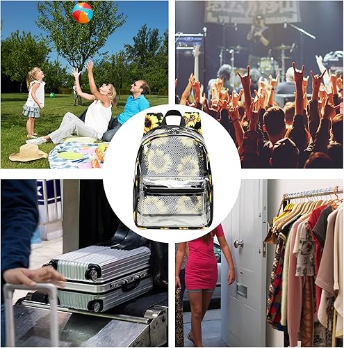 Miniatura 8 de BTOOP Mochila Mini Transparente para Eventos de Estadio 12x12x6 Pequeña Mochila Transparente Bolsa Transparente para Conciertos y Trabajo, Girasol,