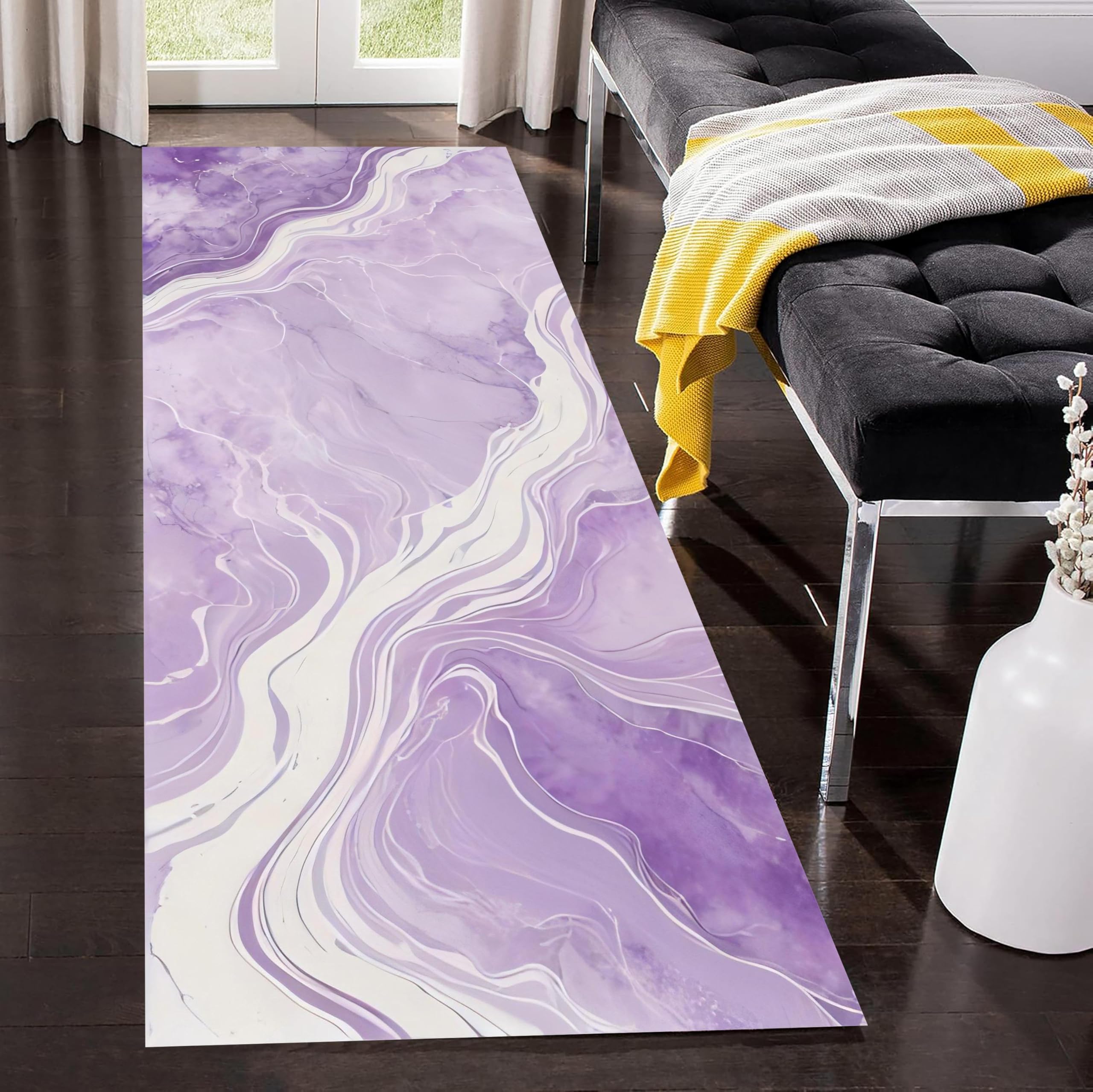 Runner Hallway Rug, 65x300cm Luxurious and Beautiful Lavender Texture Marble Carpet, Soft and Comfortable Washable Indoor Carpets, Suitable for Bedroom Dormitory Office Study Sofa Rugs